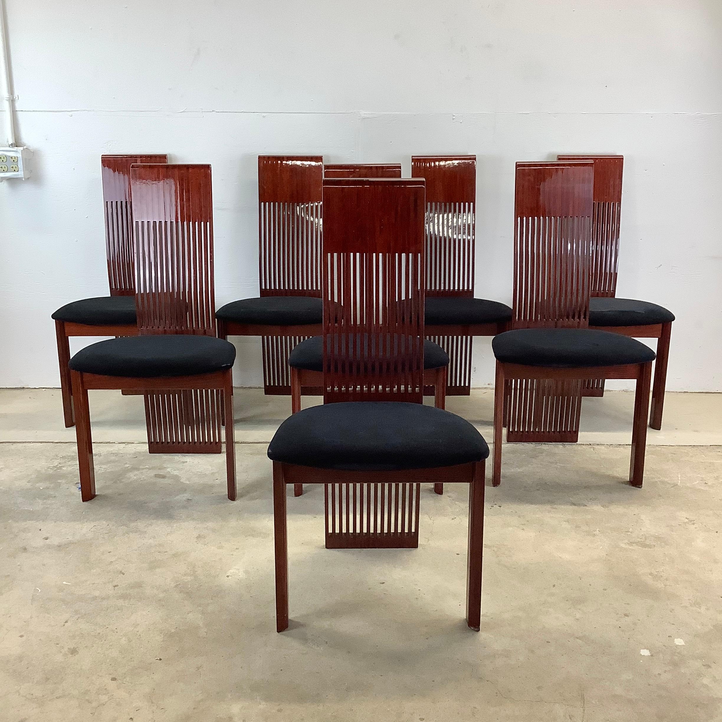 Experience the Legacy of Italian Craftsmanship with this matching set of 8 Italian Modern dining chairs- 

Introducing this set of eight exquisite chairs, attributed to(unmarked) the renowned Italian design of Pietro Costantini. These chairs,