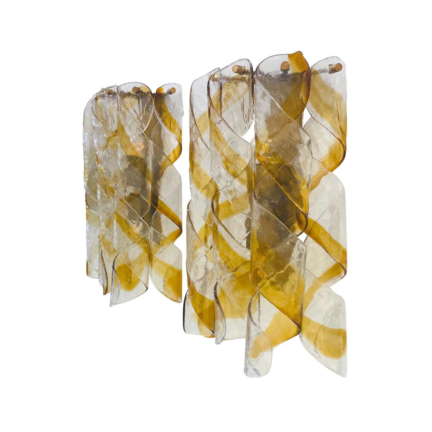 Mid-Century Modern 20th Century Italian Modern Pair of Vintage Murano Glass Wall Sconces by Mazzega For Sale