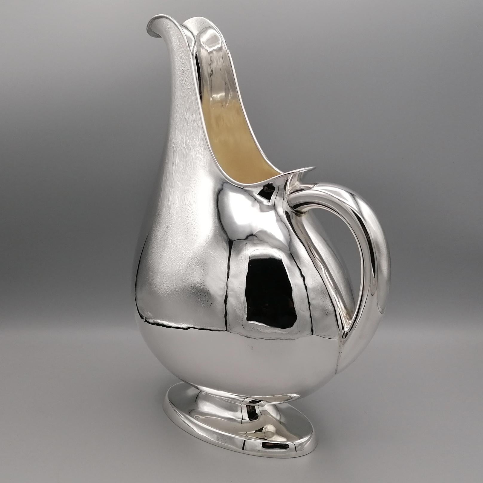 Embossed 20th Century Italian Modern Solid Silver Jug Pitcher For Sale