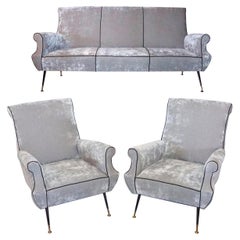 Mid-Century Modern Silver Living Room Set by Gigi Radice, Italy