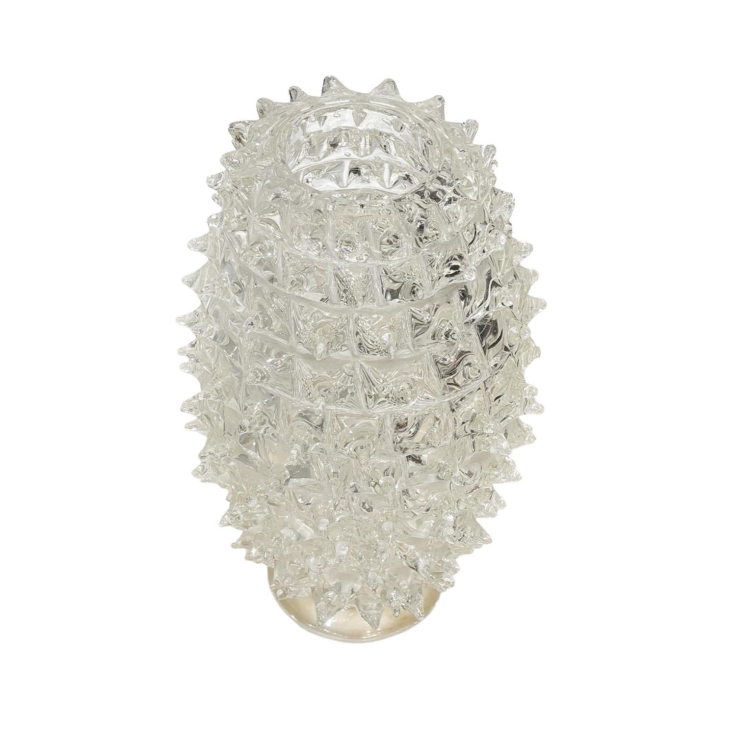 Mid-Century Modern 20th Century Italian Modern Vintage Rostri Murano Glass Vase by Ercole Barovier For Sale
