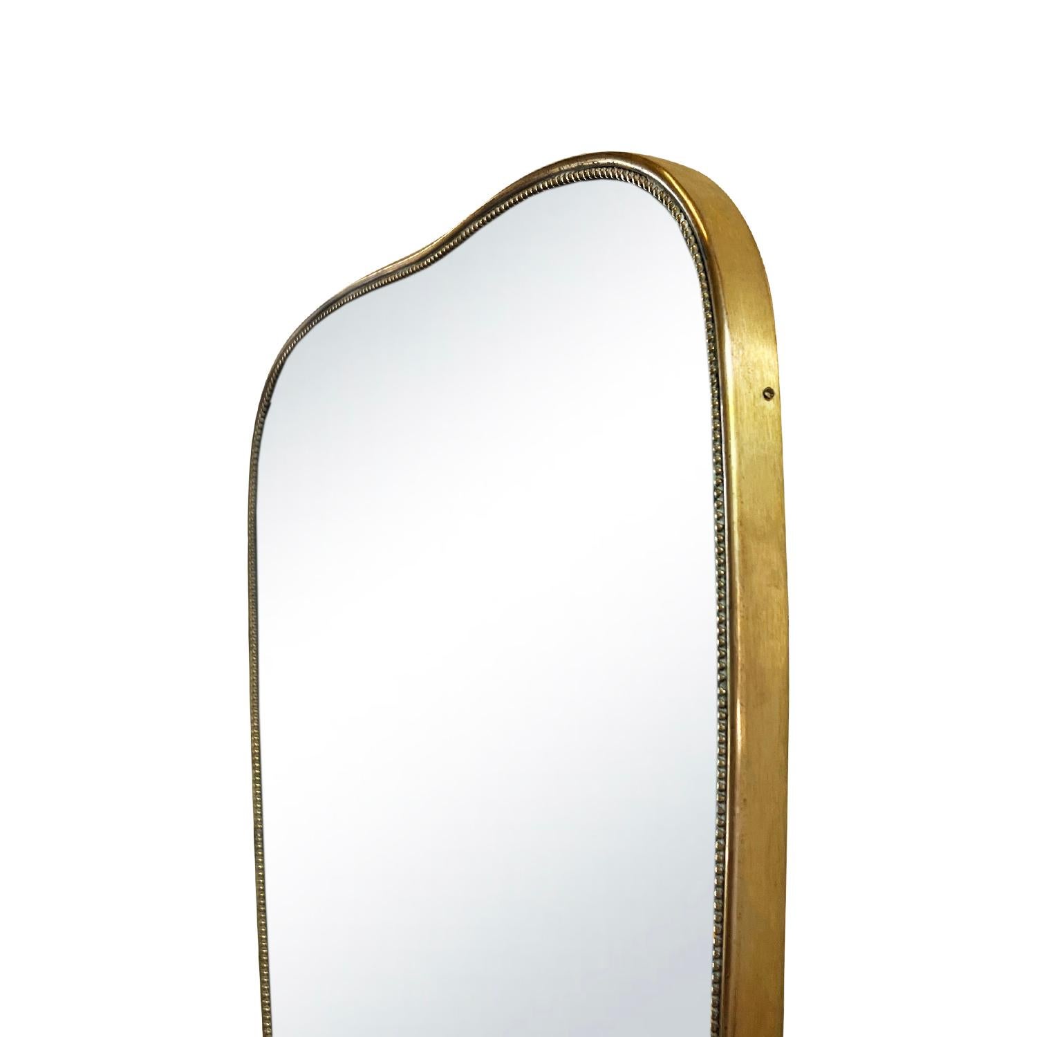 Mid-Century Modern 20th Century Italian Modernist Vintage Mid-Century Brass Wall Glass Mirror For Sale