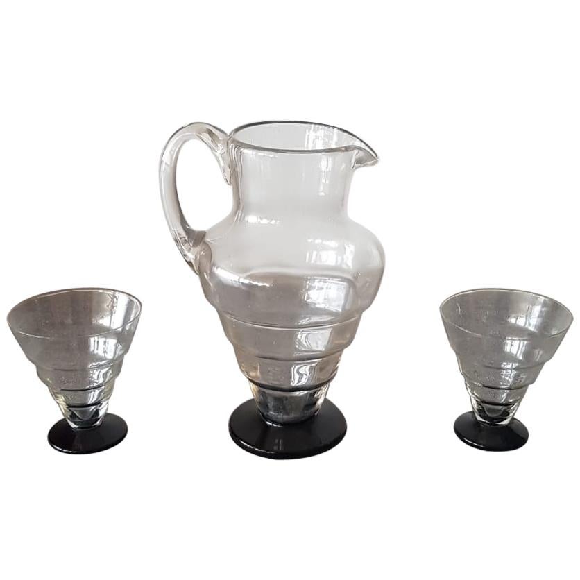 Fenton Glass Vaseline Rib Optic Pitcher and Tumblers, circa 1930 at 1stDibs