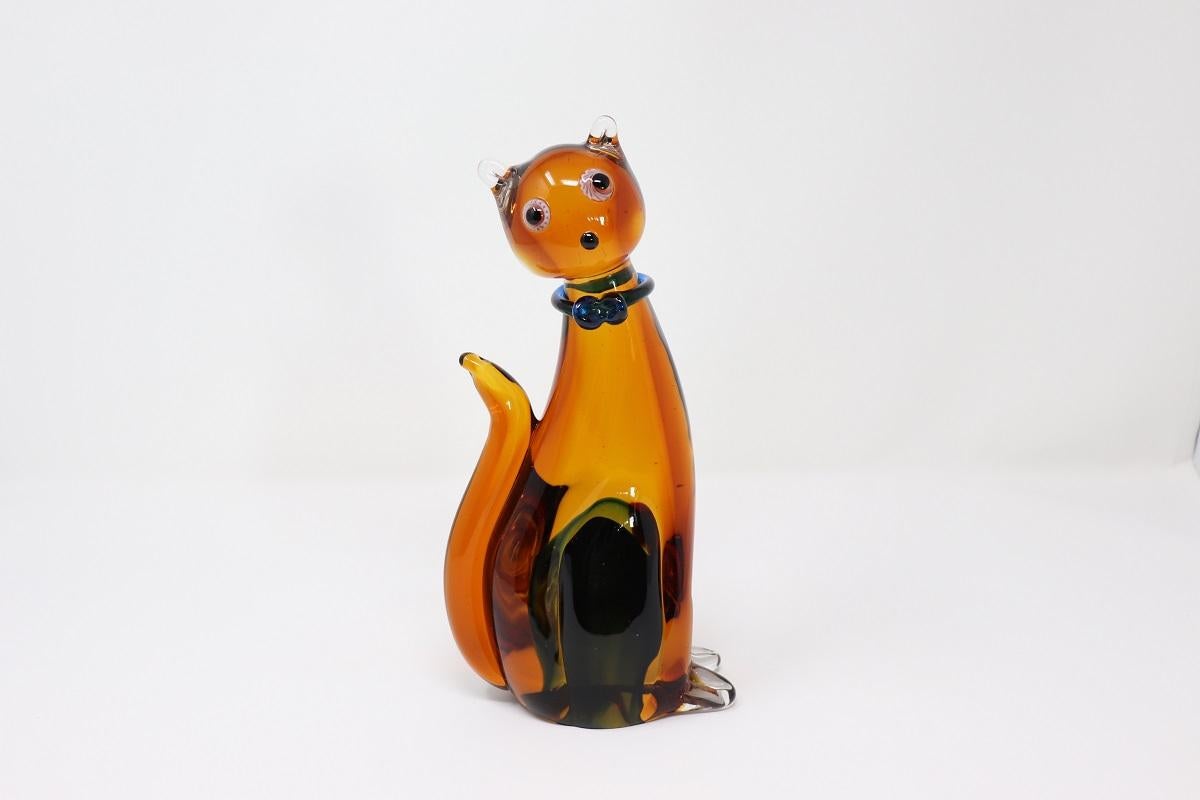 Italiano Scultura di gatto in vetro Artistics di Murano del XX secolo in vendita