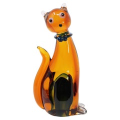Escultura de gato de cristal artístico italiano de Murano del siglo XX