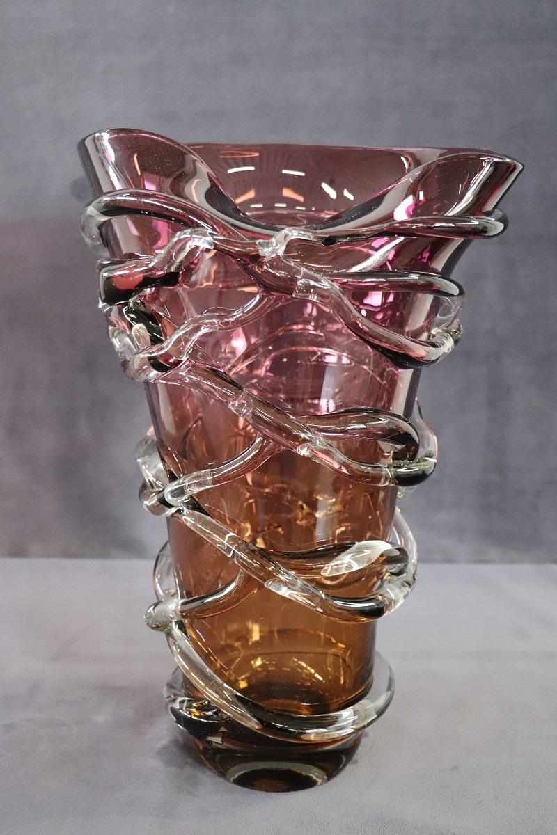 Murano Glass 20th Century Italian Murano Artistic Glass Large Vase For Sale