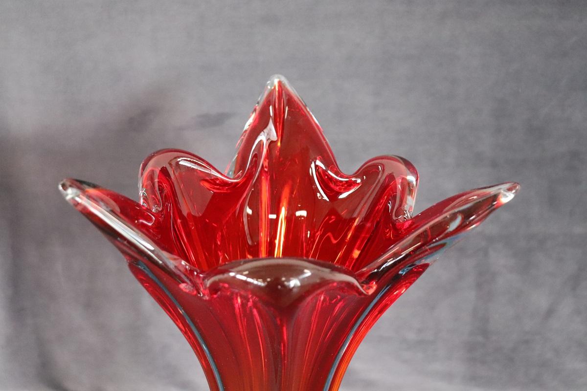 20th Century Italian Murano Artistic Glass Red Tall Vase, 1960s For Sale 1