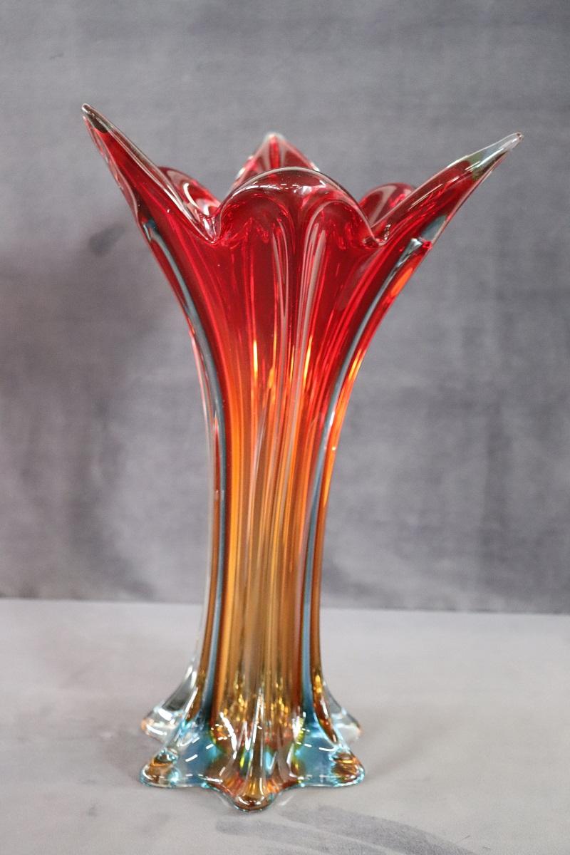 20th Century Italian Murano Artistic Glass Red Tall Vase, 1960s For Sale 2
