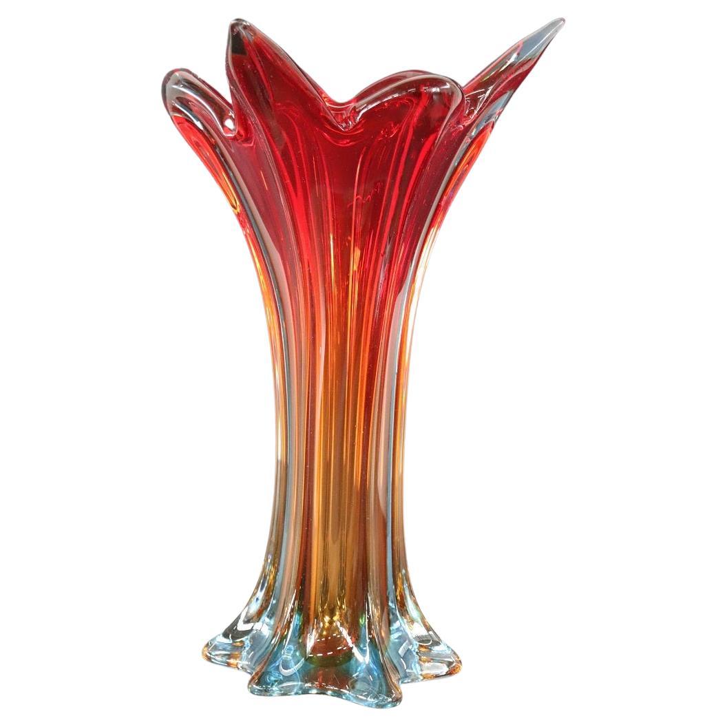 20th Century Italian Murano Artistic Glass Red Tall Vase, 1960s For Sale