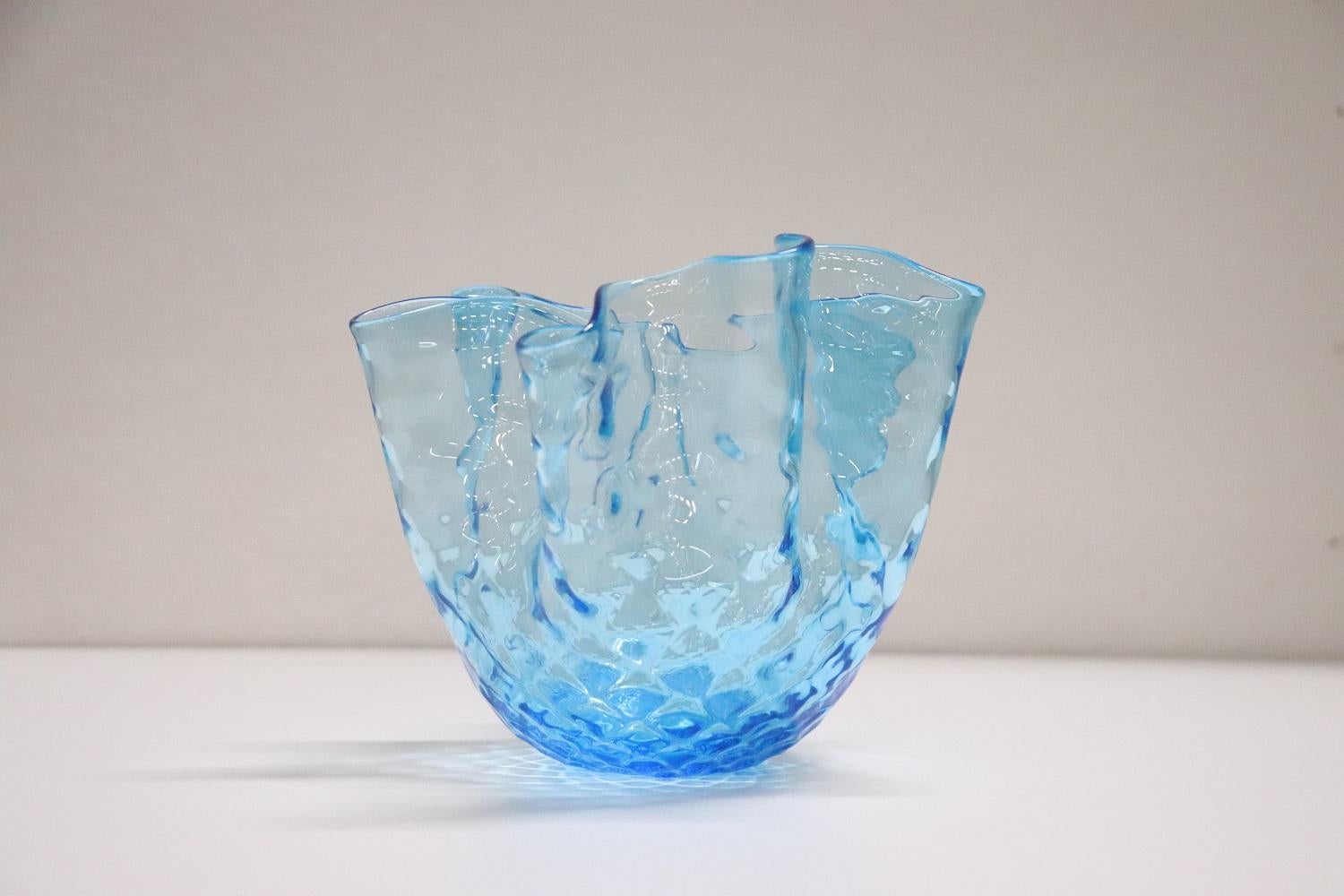 Murano Glass 20th Century Italian Murano Artistic Glass Vase, 1950s, Handkerchief Model For Sale