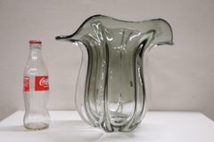 20th Century Italian Murano Artistic Glass Vase, 1970s, Transparent Smoked Glass