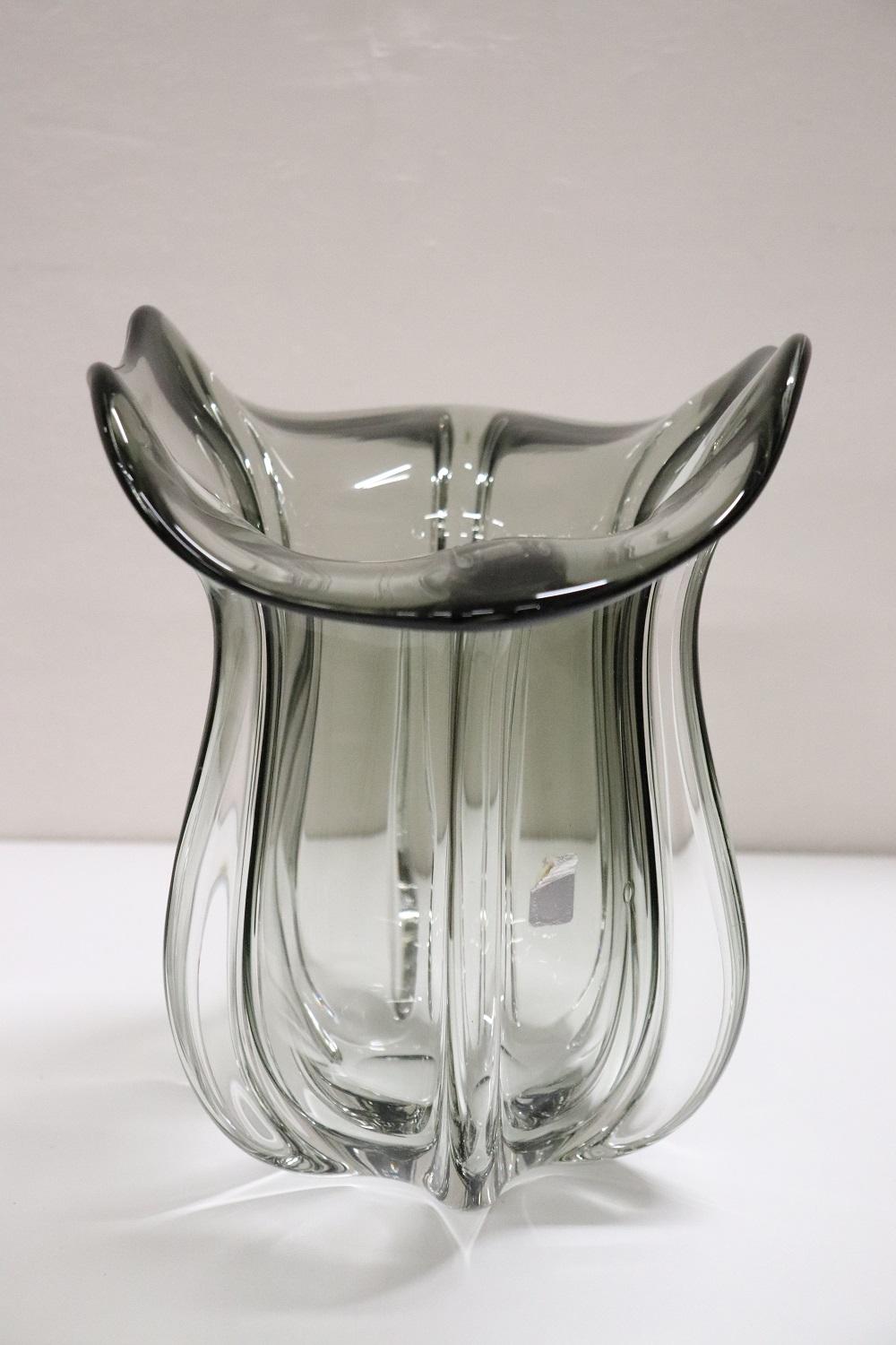 20th Century Italian Murano Artistic Glass Vase, 1970s, Transparent Smoked Glass In Excellent Condition For Sale In Casale Monferrato, IT