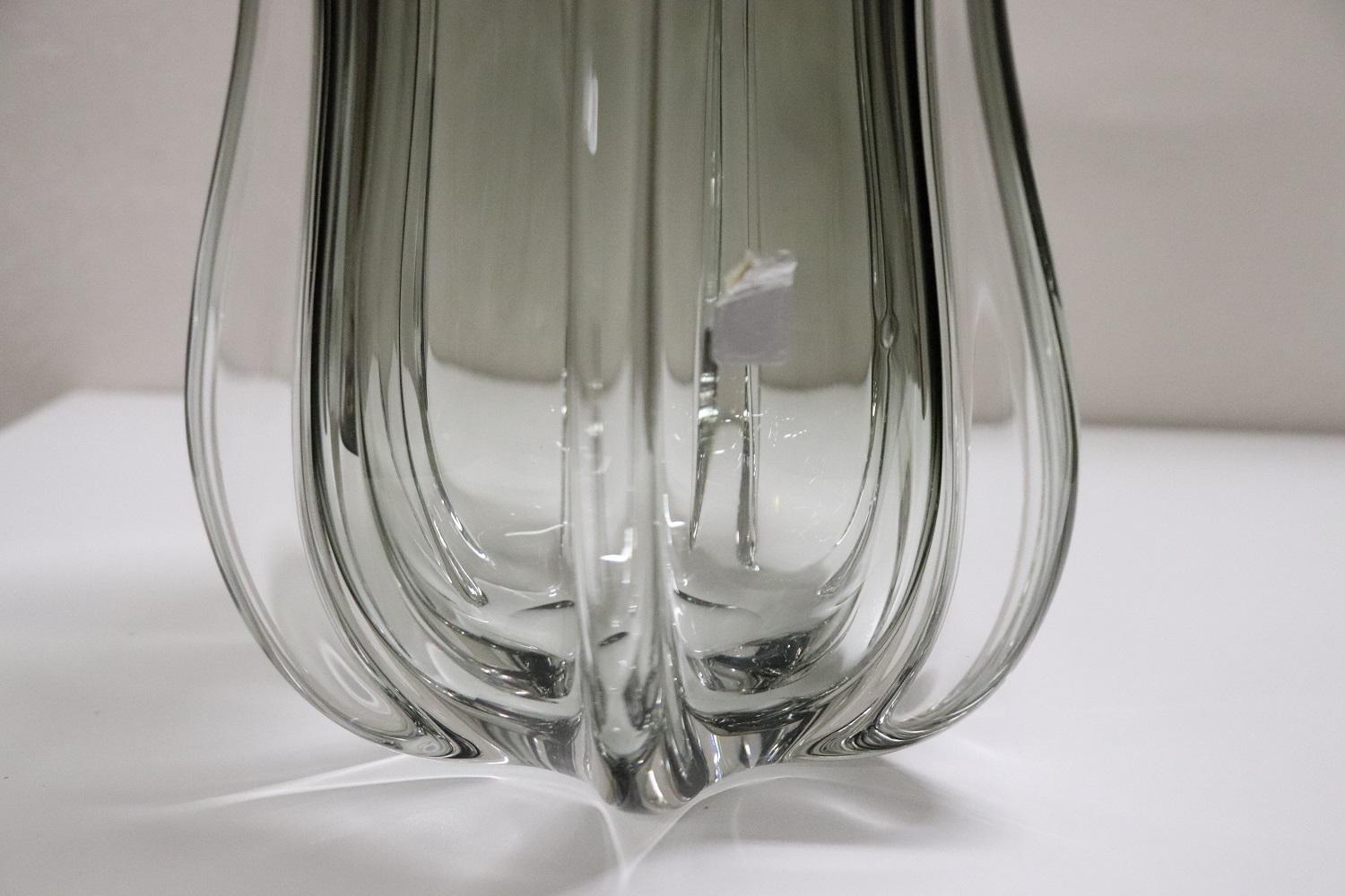 Late 20th Century 20th Century Italian Murano Artistic Glass Vase, 1970s, Transparent Smoked Glass For Sale