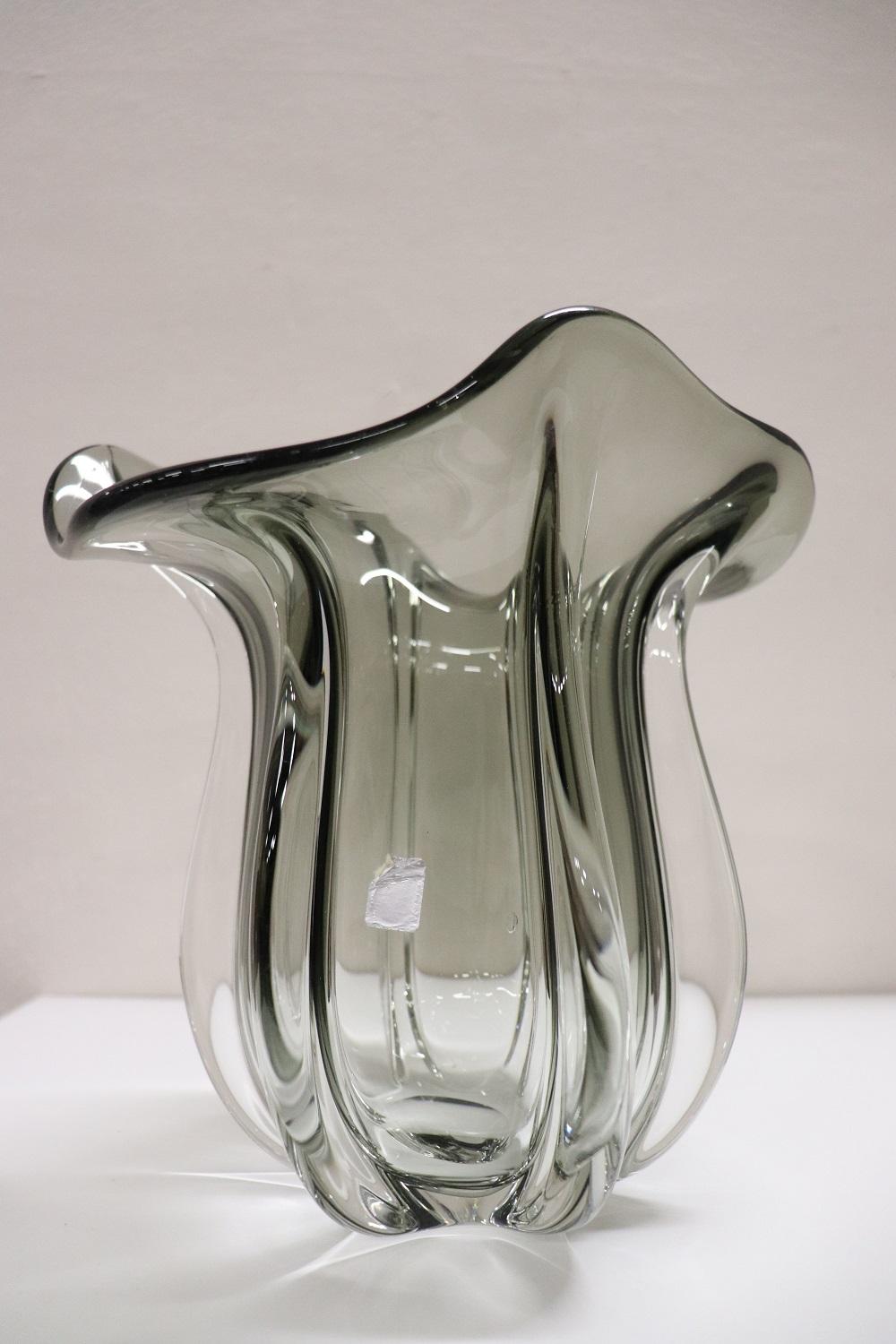 20th Century Italian Murano Artistic Glass Vase, 1970s, Transparent Smoked Glass For Sale 3
