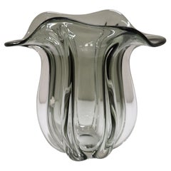 20th Century Italian Murano Artistic Glass Vase, 1970s, Transparent Smoked Glass