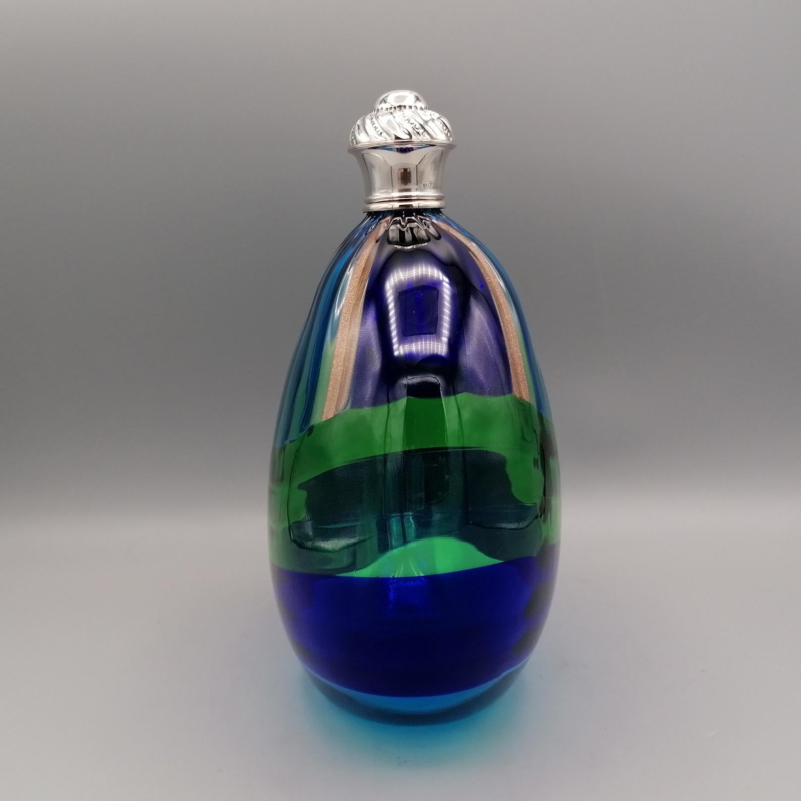 Hand-Crafted 20th Century Italian Murano Glass and Silver decorated bottle