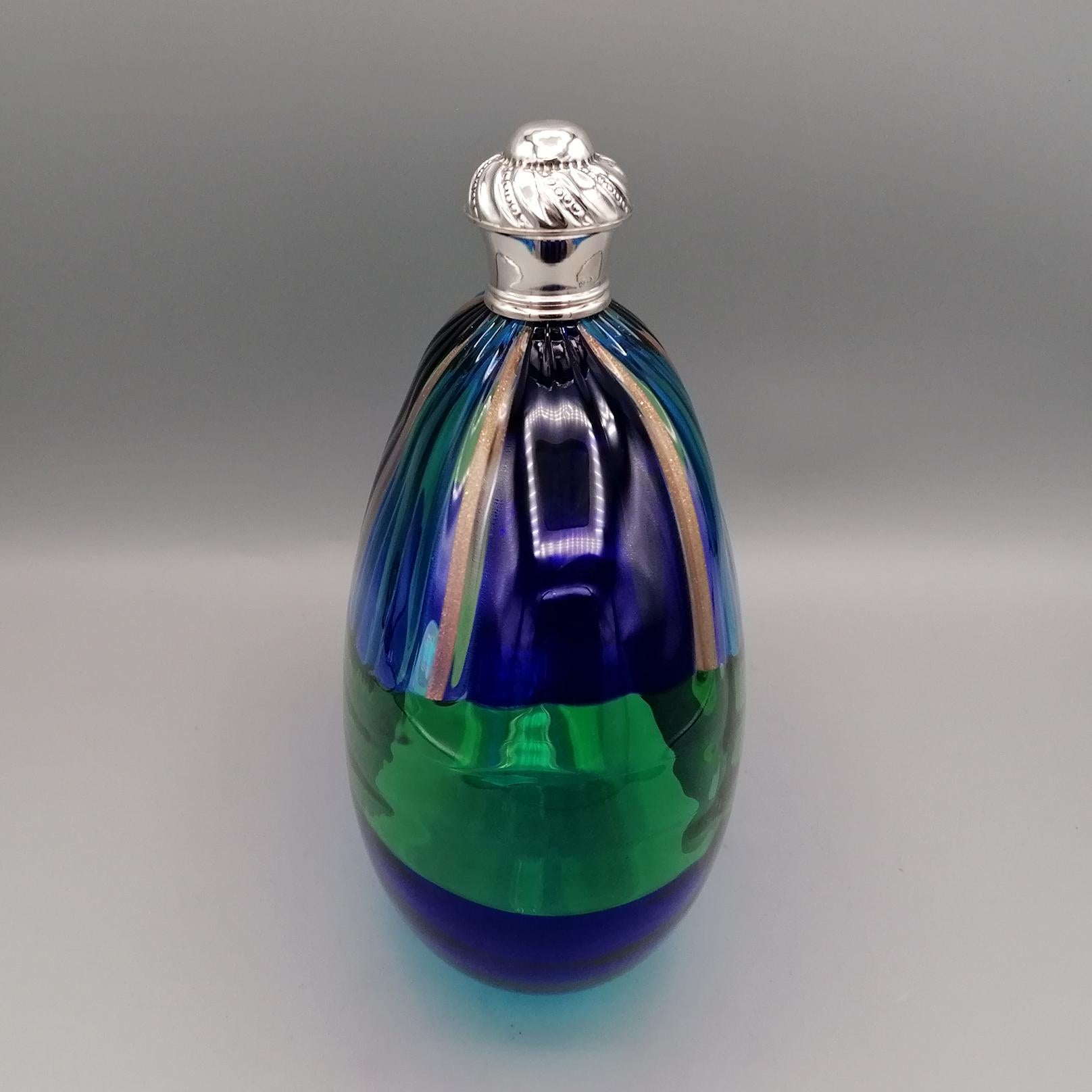 20th Century Italian Murano Glass and Silver decorated bottle In Excellent Condition In VALENZA, IT