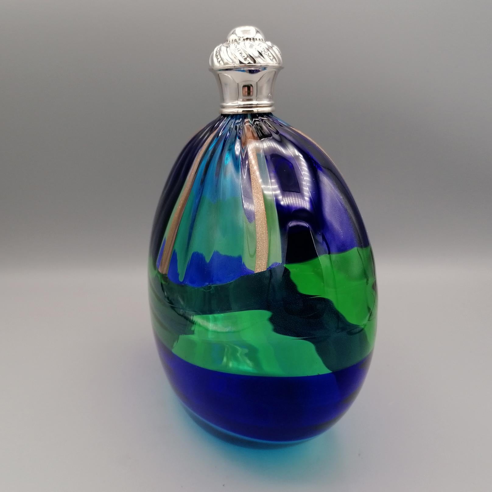 Late 20th Century 20th Century Italian Murano Glass and Silver decorated bottle