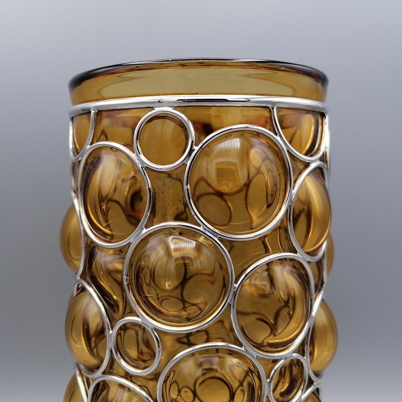 Renaissance 20th Century Italian Murano Glass and Sterling Silver Vase