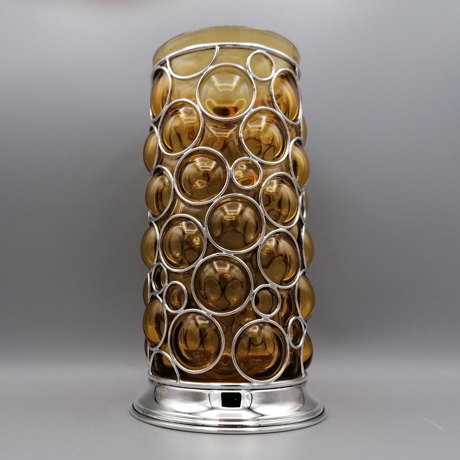 Hand-Crafted 20th Century Italian Murano Glass and Sterling Silver Vase