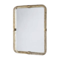 20th Century Italian Murano Glass, Brass Wall Mirror by Barovier & Toso