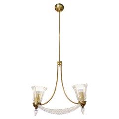 Lampadario in vetro di Murano del XX secolo, pendente in ottone di Barovier & Toso