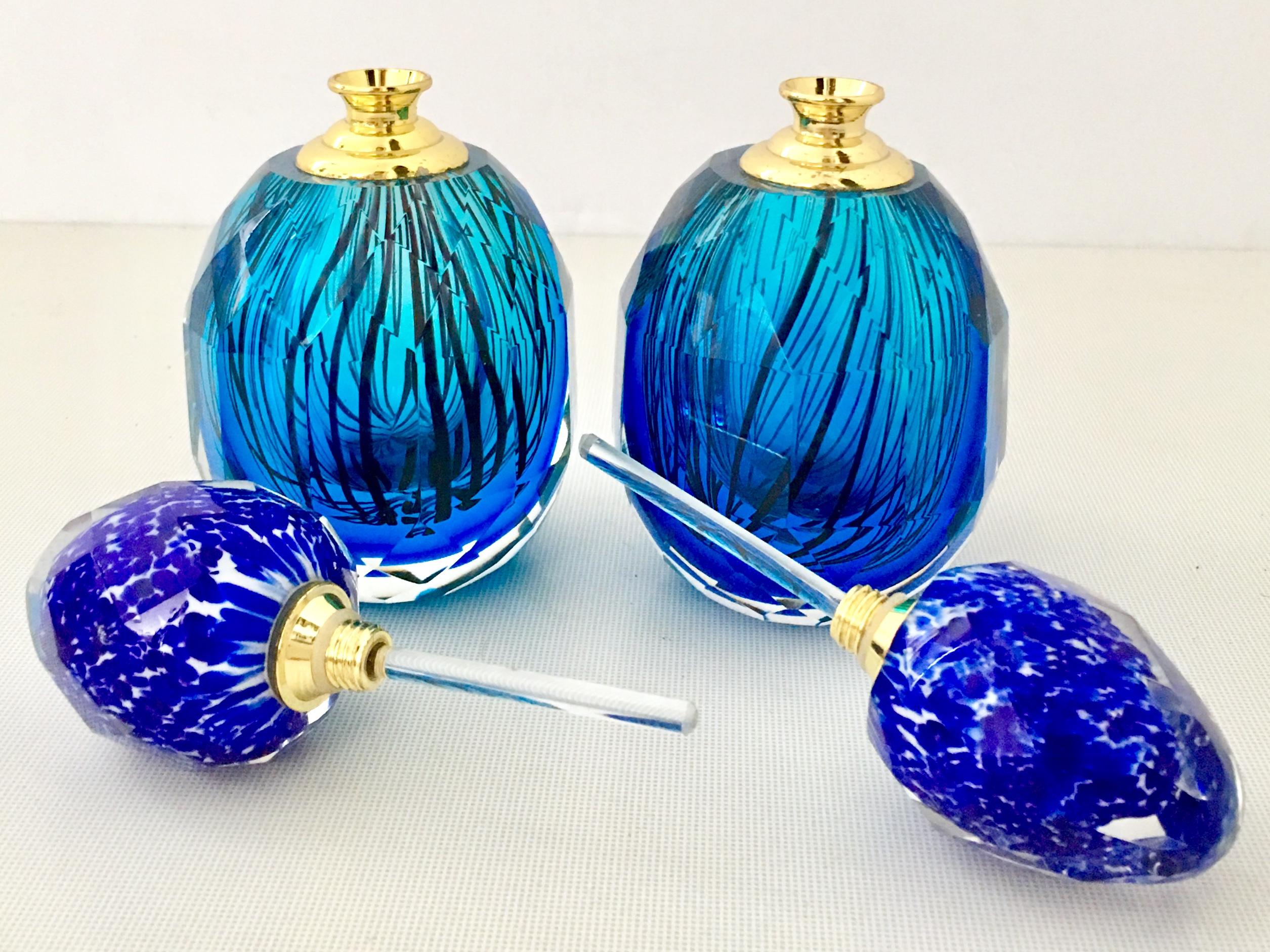 Gilt 20th Century Italian Murano Glass Style Pair of Perfume Decanters