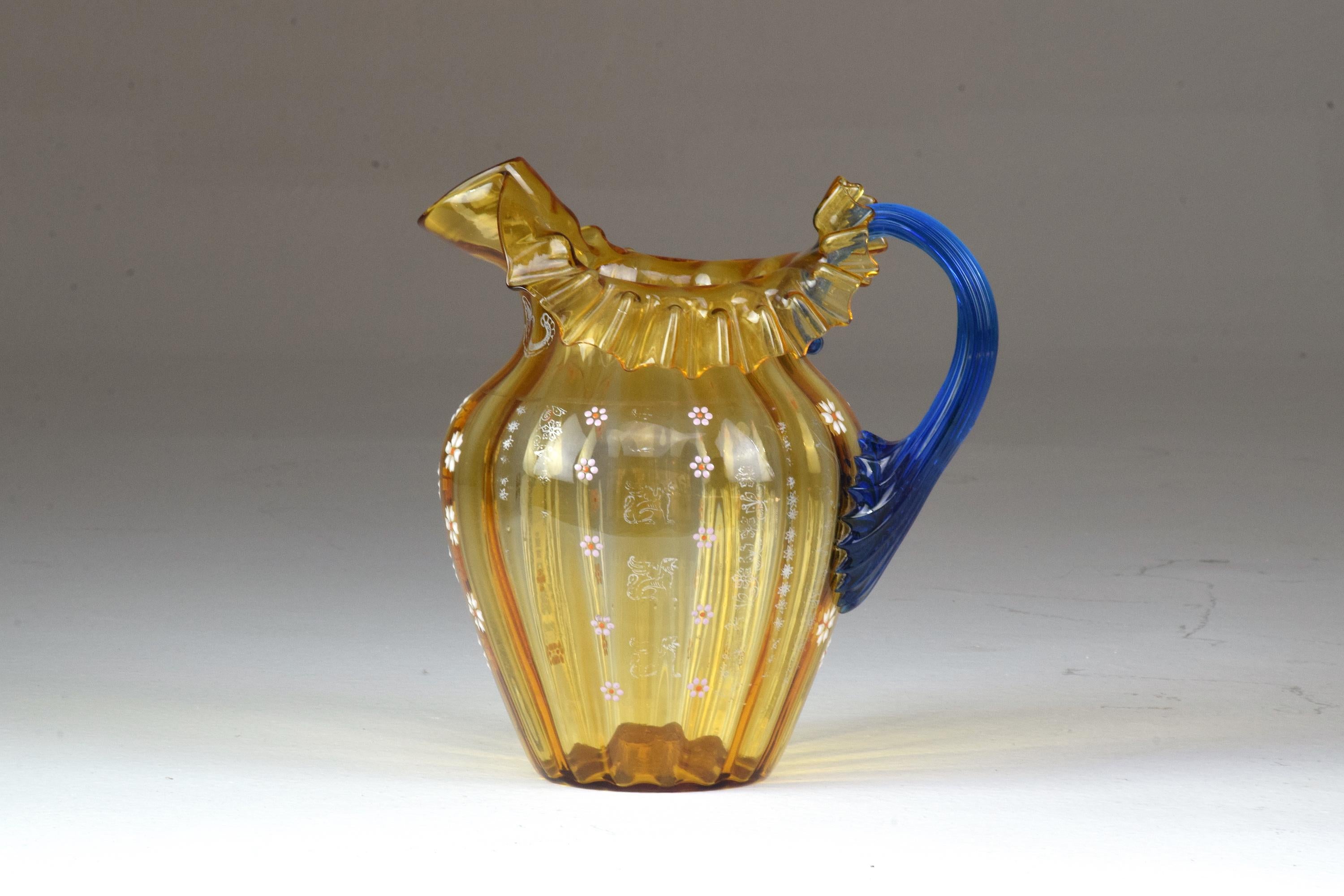 A 20th century vintage Italian Murano pitcher or vase in charming Art Nouveau Italian Liberty style in hues of blue and yellow with beautiful hand painted flowers all-over.




Spirit Gallery presents a harmonious mix of iconic and engaging