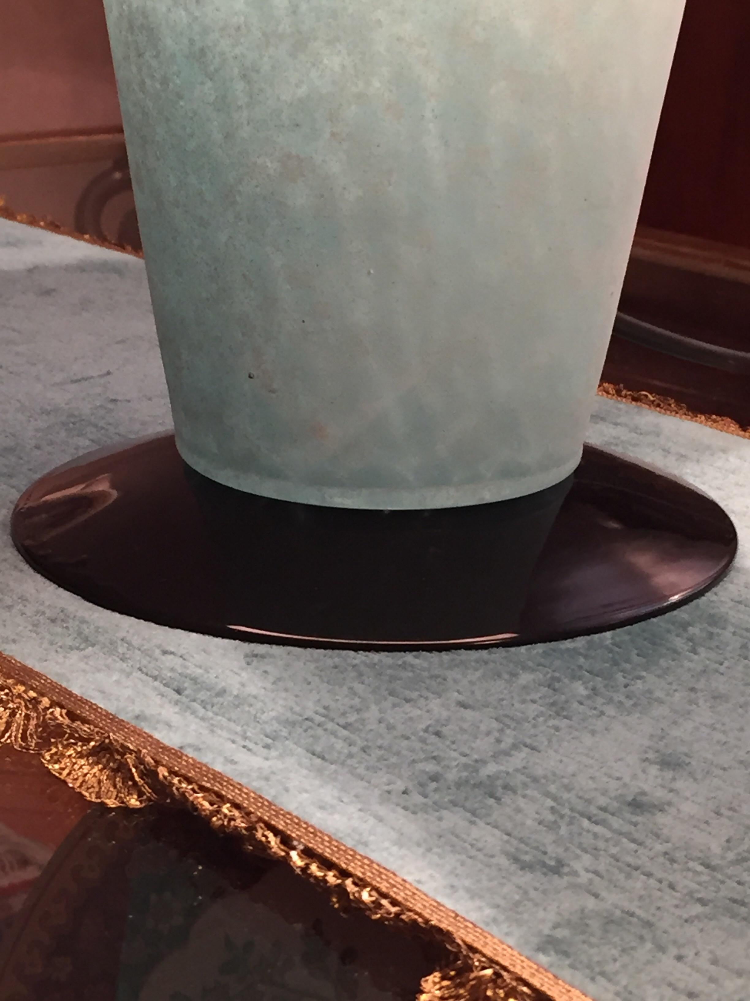 20th Century Italian Murano Scavo Glass Table Lamp Aquamarine Color and Black For Sale 5