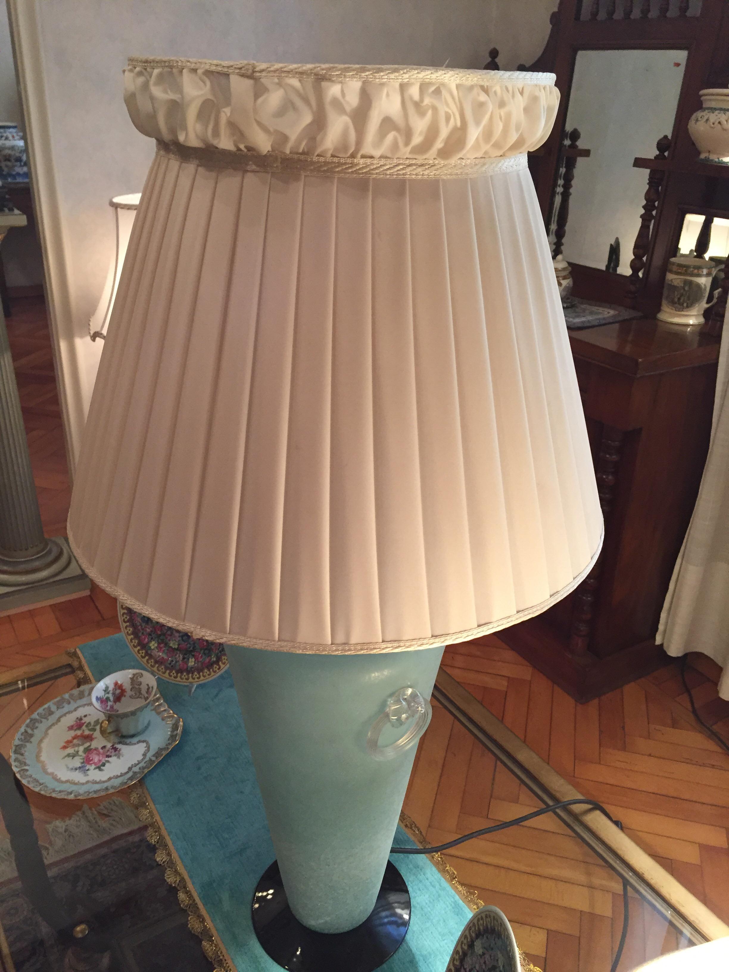 20th Century Italian Murano Scavo Glass Table Lamp Aquamarine Color and Black For Sale 7
