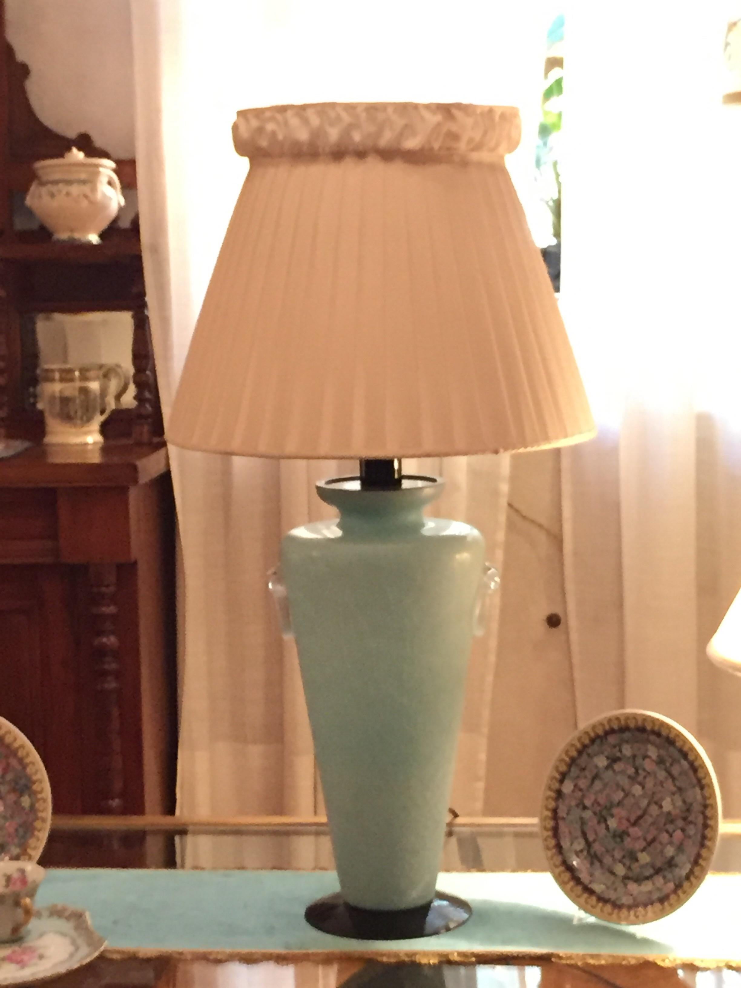 20th Century Italian Murano Scavo Glass Table Lamp Aquamarine Color and Black For Sale 8