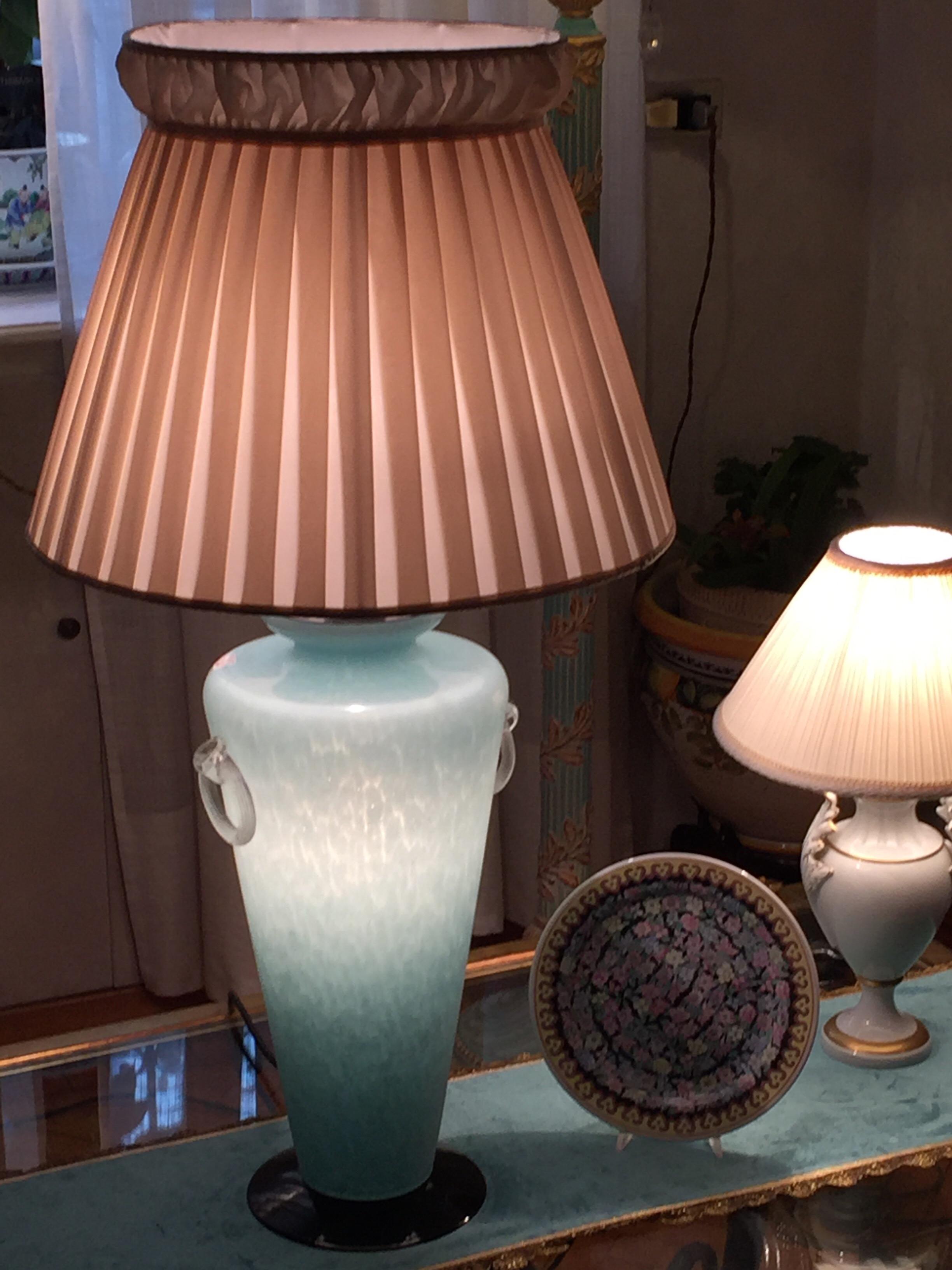 20th Century Italian Murano Scavo Glass Table Lamp Aquamarine Color and Black For Sale 9