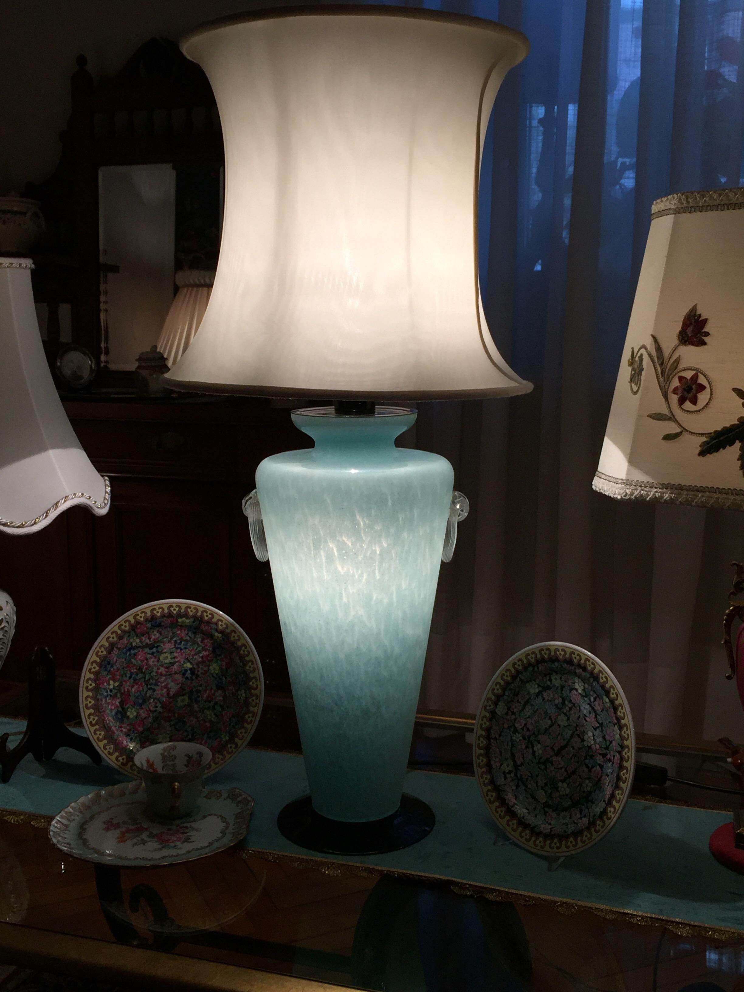 20th Century Italian Murano Scavo Glass Table Lamp Aquamarine Color and Black For Sale 12