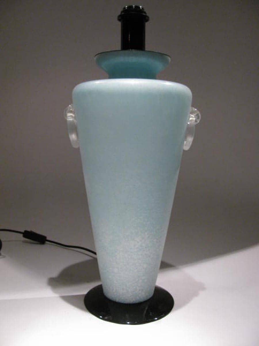 20th Century Italian Murano Scavo Glass Table Lamp Aquamarine Color and Black In Good Condition For Sale In Milan, IT