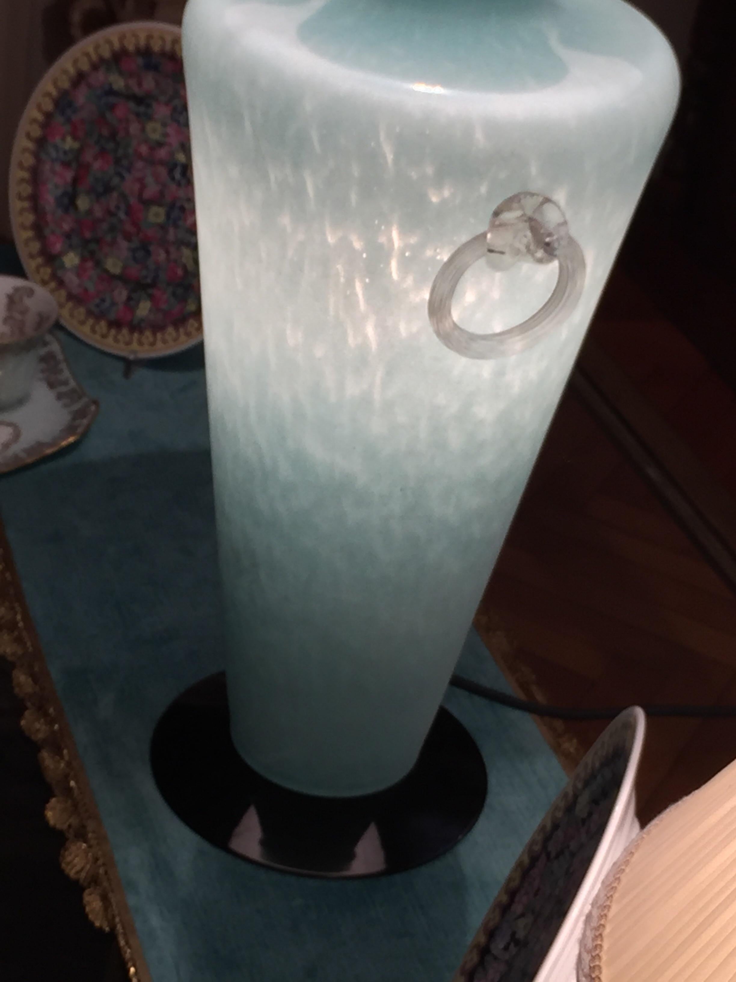 20th Century Italian Murano Scavo Glass Table Lamp Aquamarine Color and Black For Sale 1