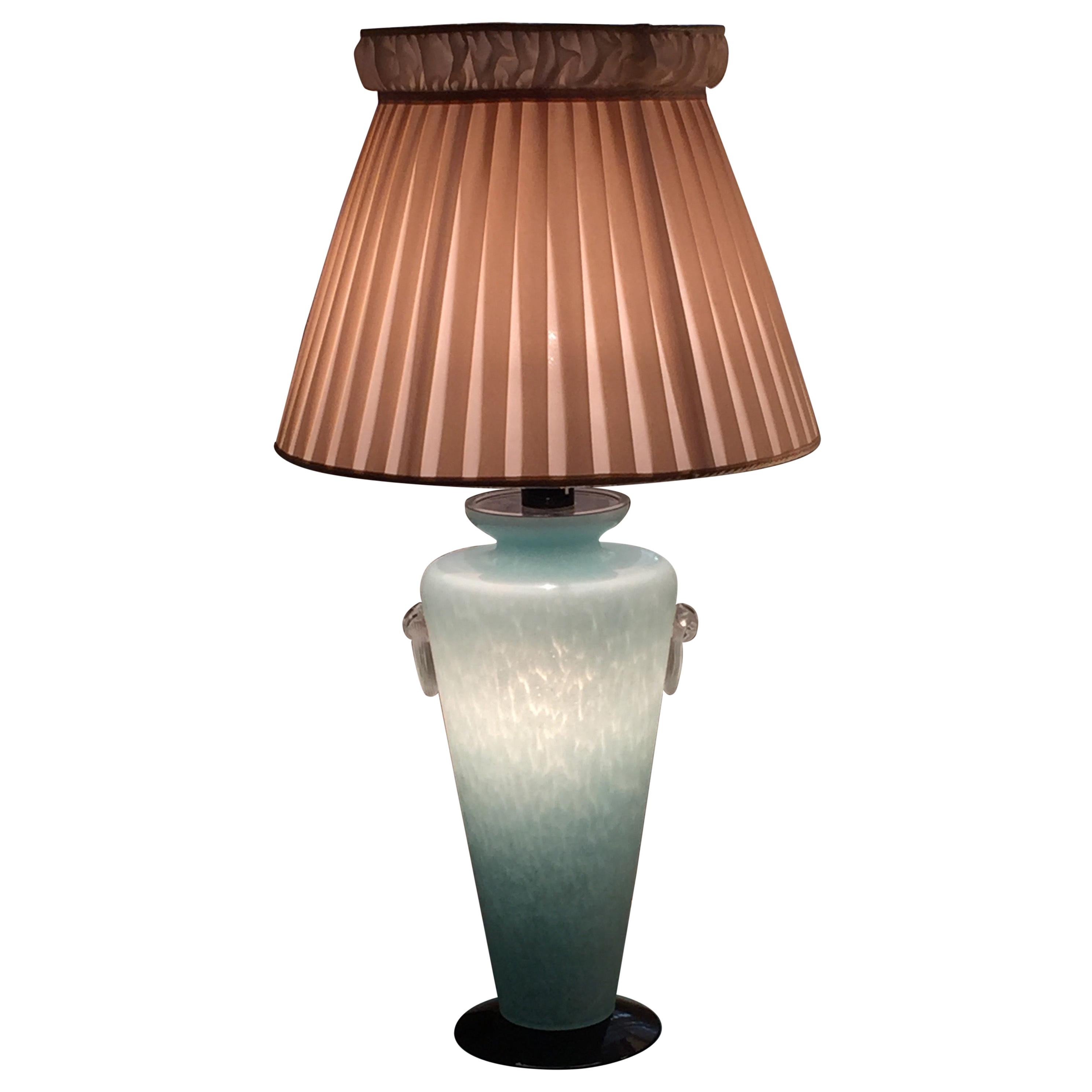 20th Century Italian Murano Scavo Glass Table Lamp Aquamarine Color and Black For Sale