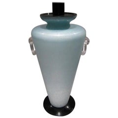 20th Century Italian Murano Scavo Glass Table Lamp Aquamarine Color and Black