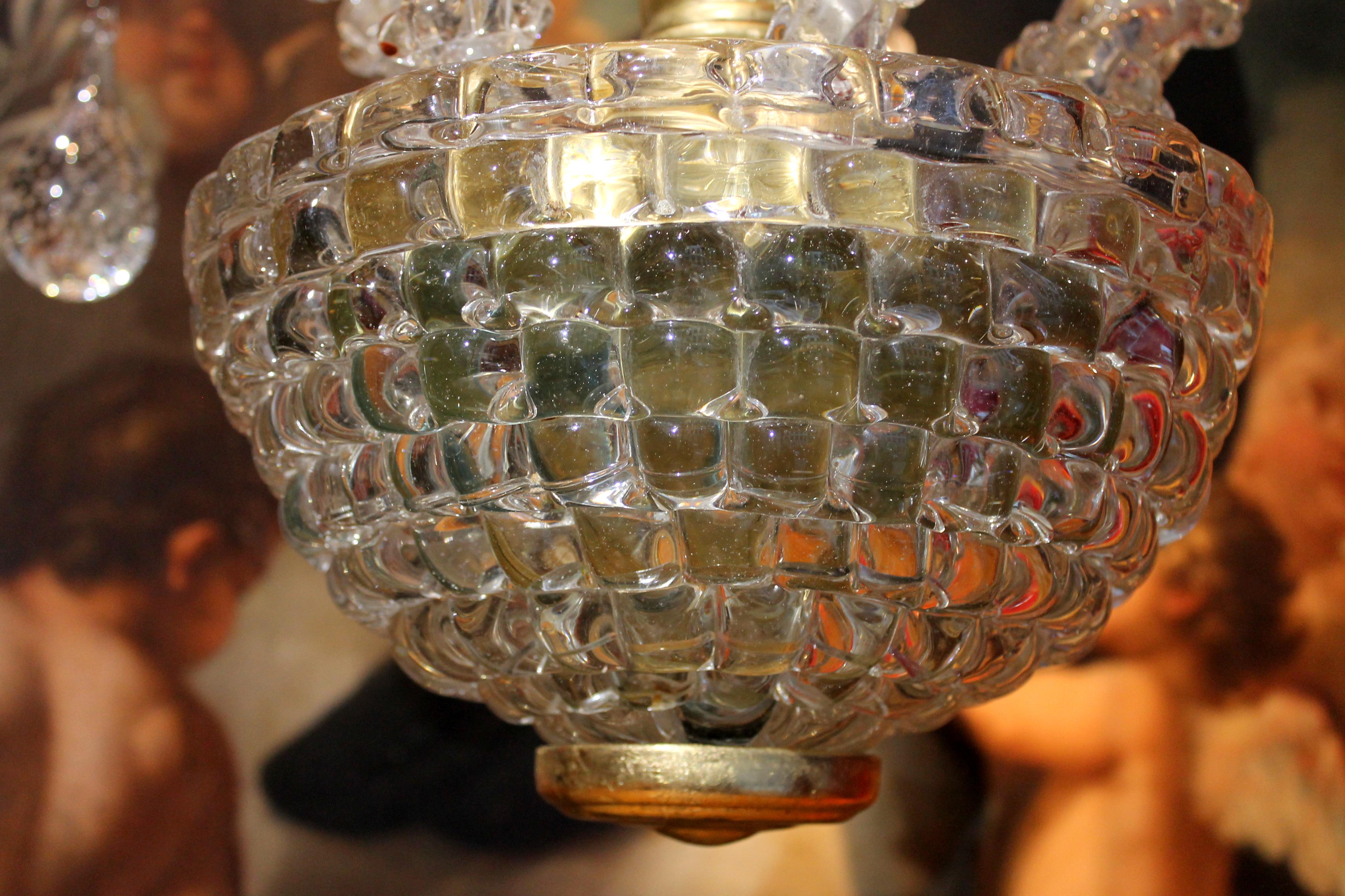 20th Century Italian Murano Transparent Glass Two-Tier Five-Light Chandelier For Sale 5