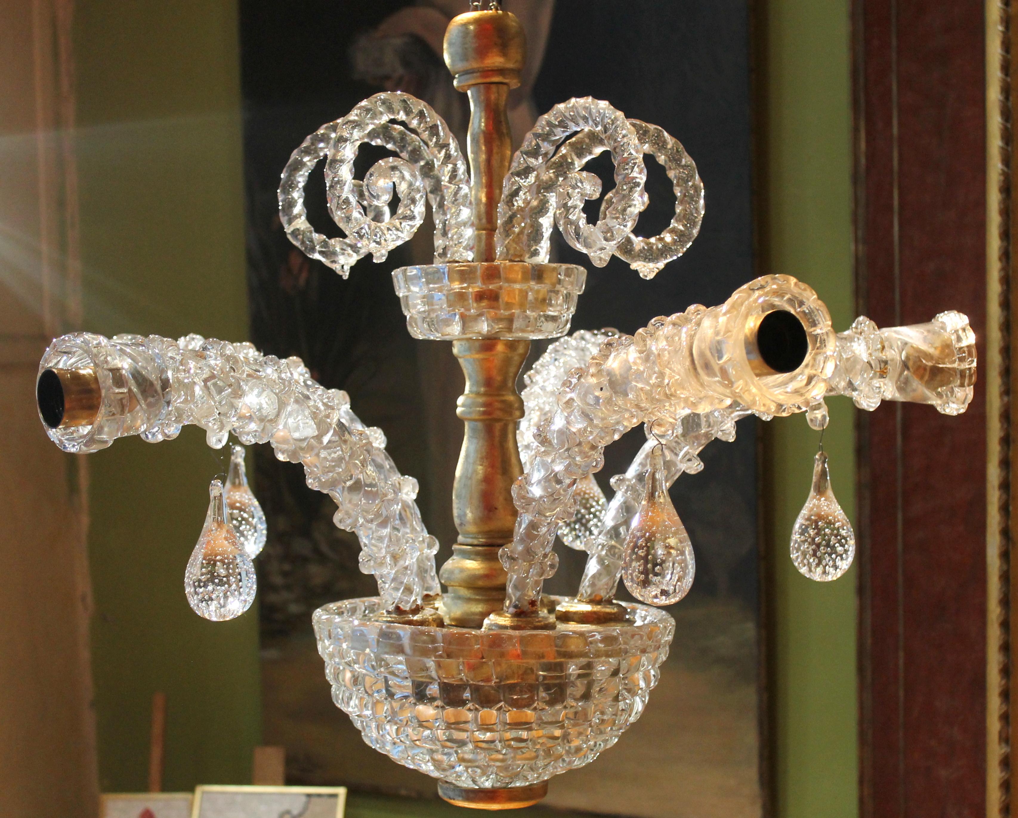20th Century Italian Murano Transparent Glass Two-Tier Five-Light Chandelier For Sale 7