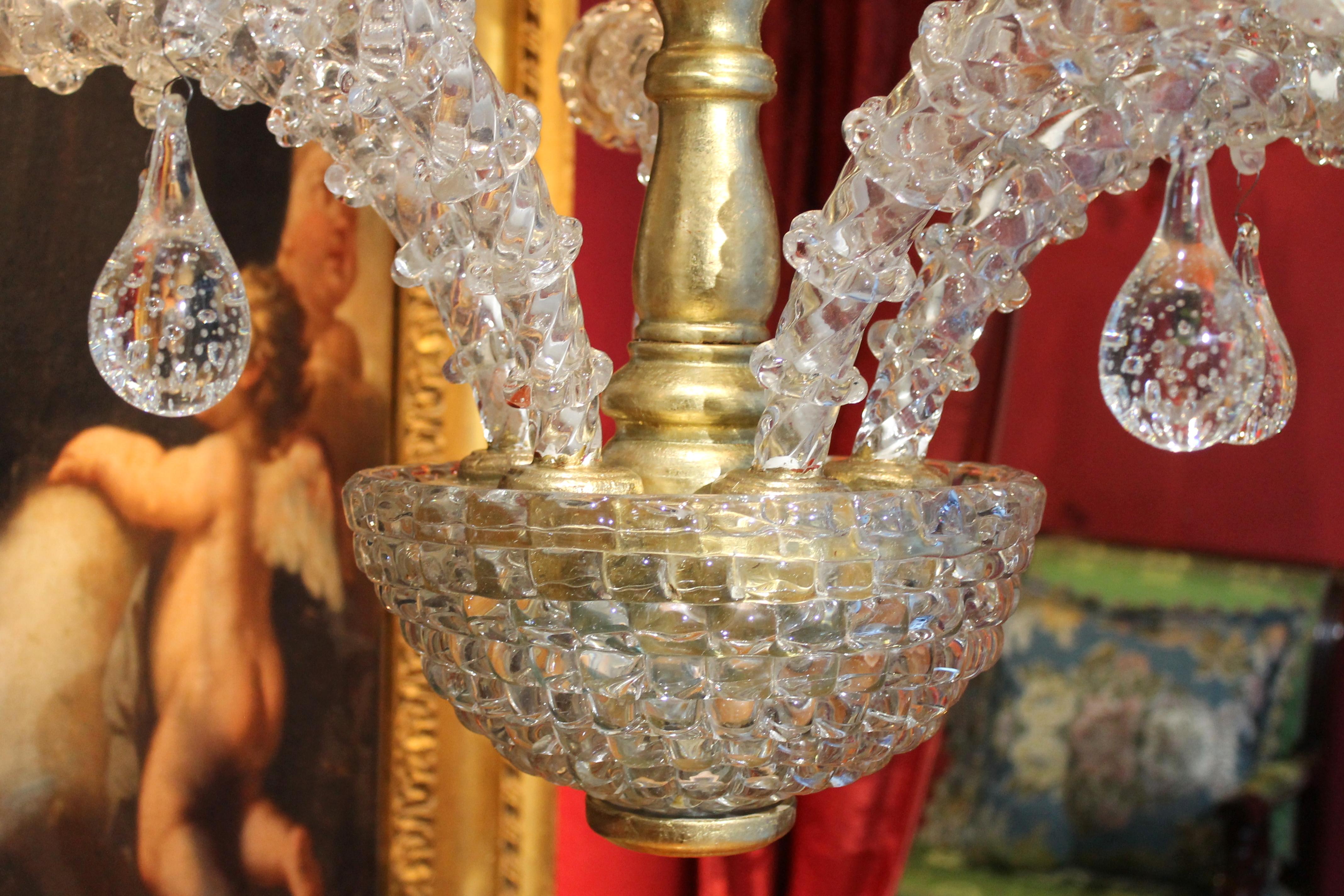 20th Century Italian Murano Transparent Glass Two-Tier Five-Light Chandelier For Sale 8