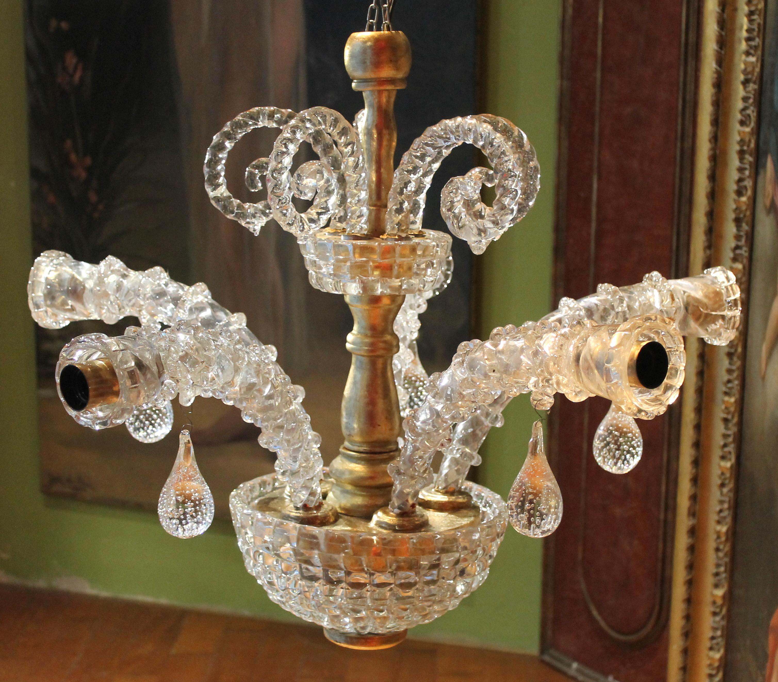20th Century Italian Murano Transparent Glass Two-Tier Five-Light Chandelier For Sale 9