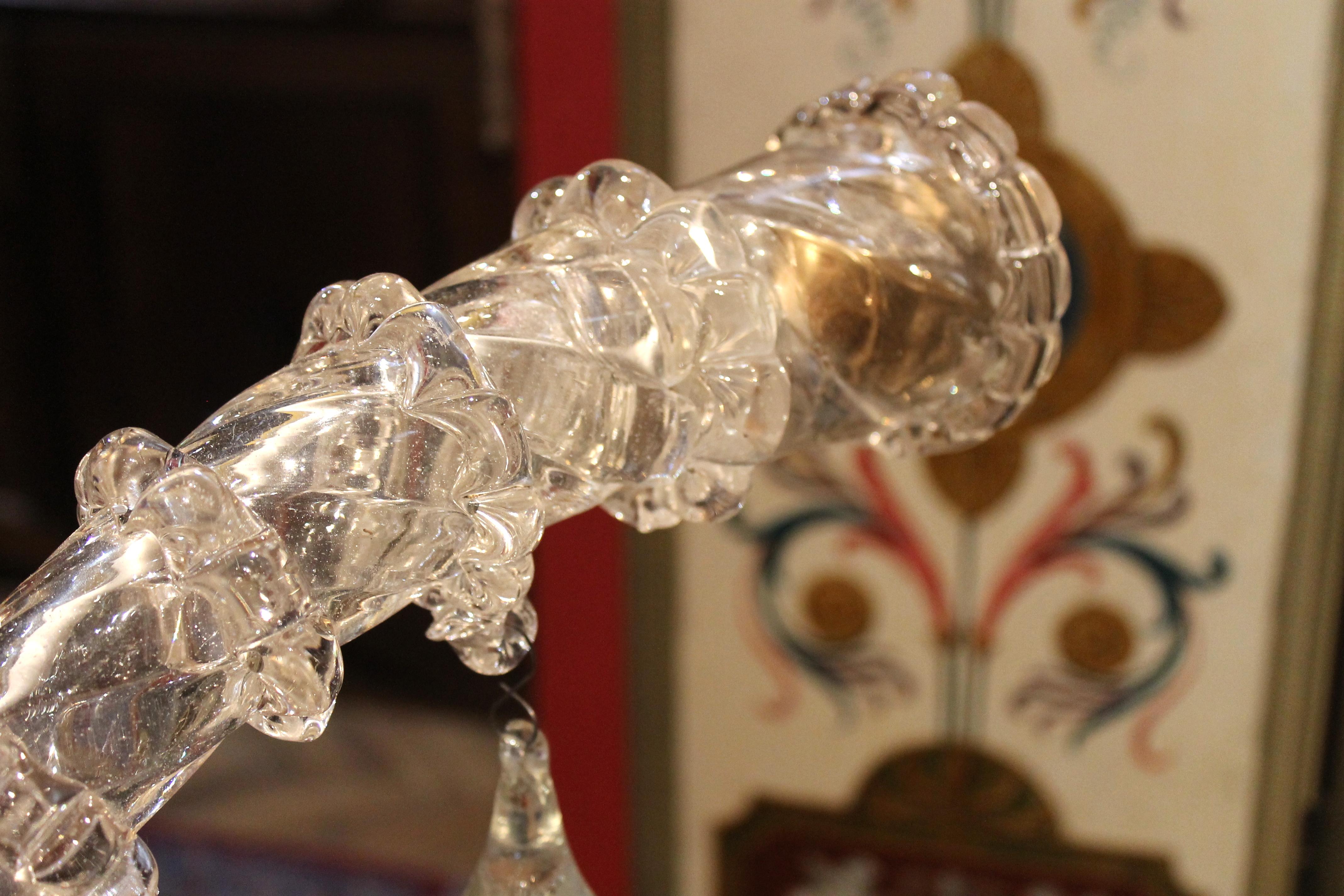 20th Century Italian Murano Transparent Glass Two-Tier Five-Light Chandelier In Good Condition For Sale In Firenze, IT