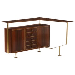 20th Century Italian Narrow Polished Walnut Cocktail Bar - Vintage Cabinet