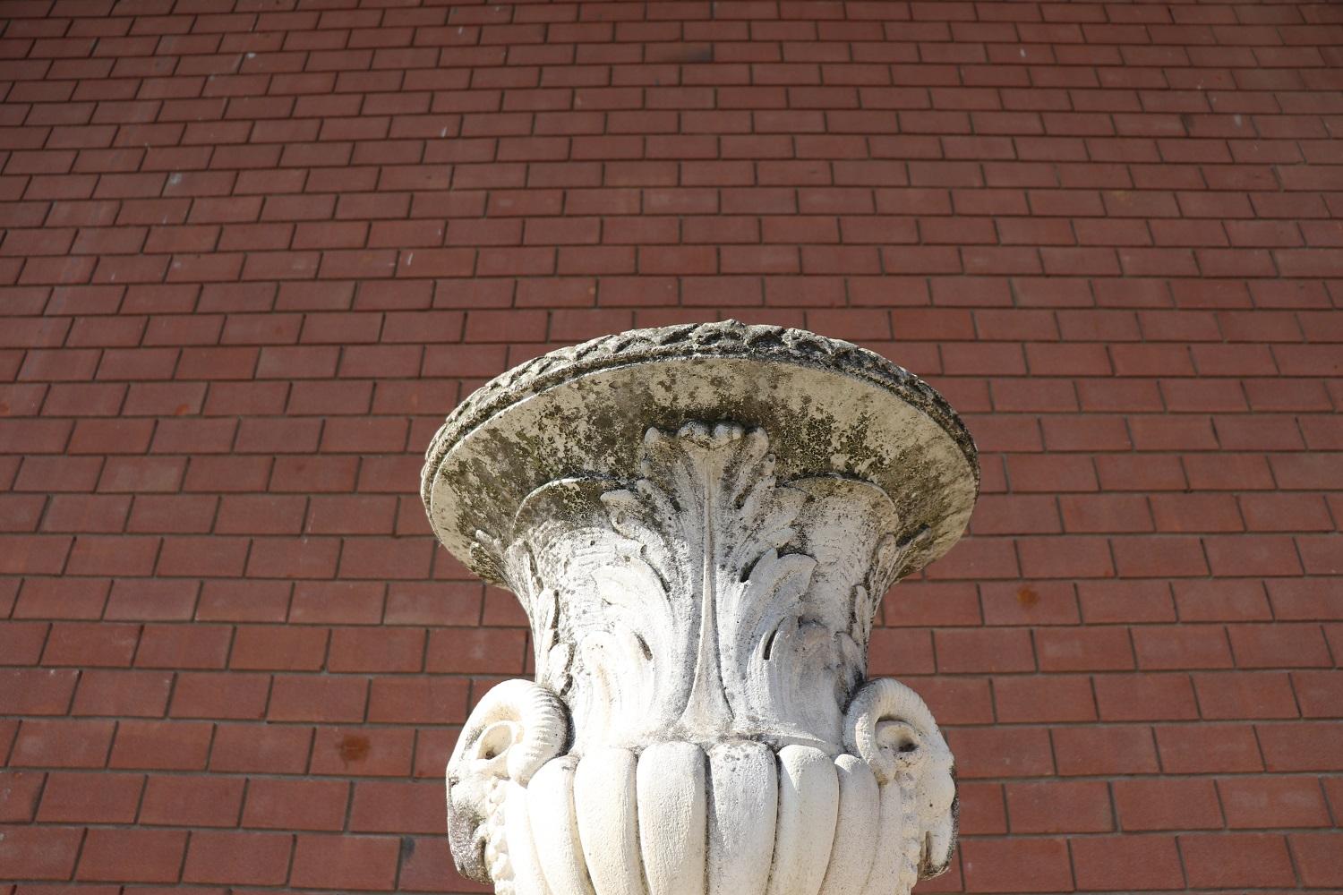20th Century Italian Neoclassical Carved Limestone Garden Large Vase 1