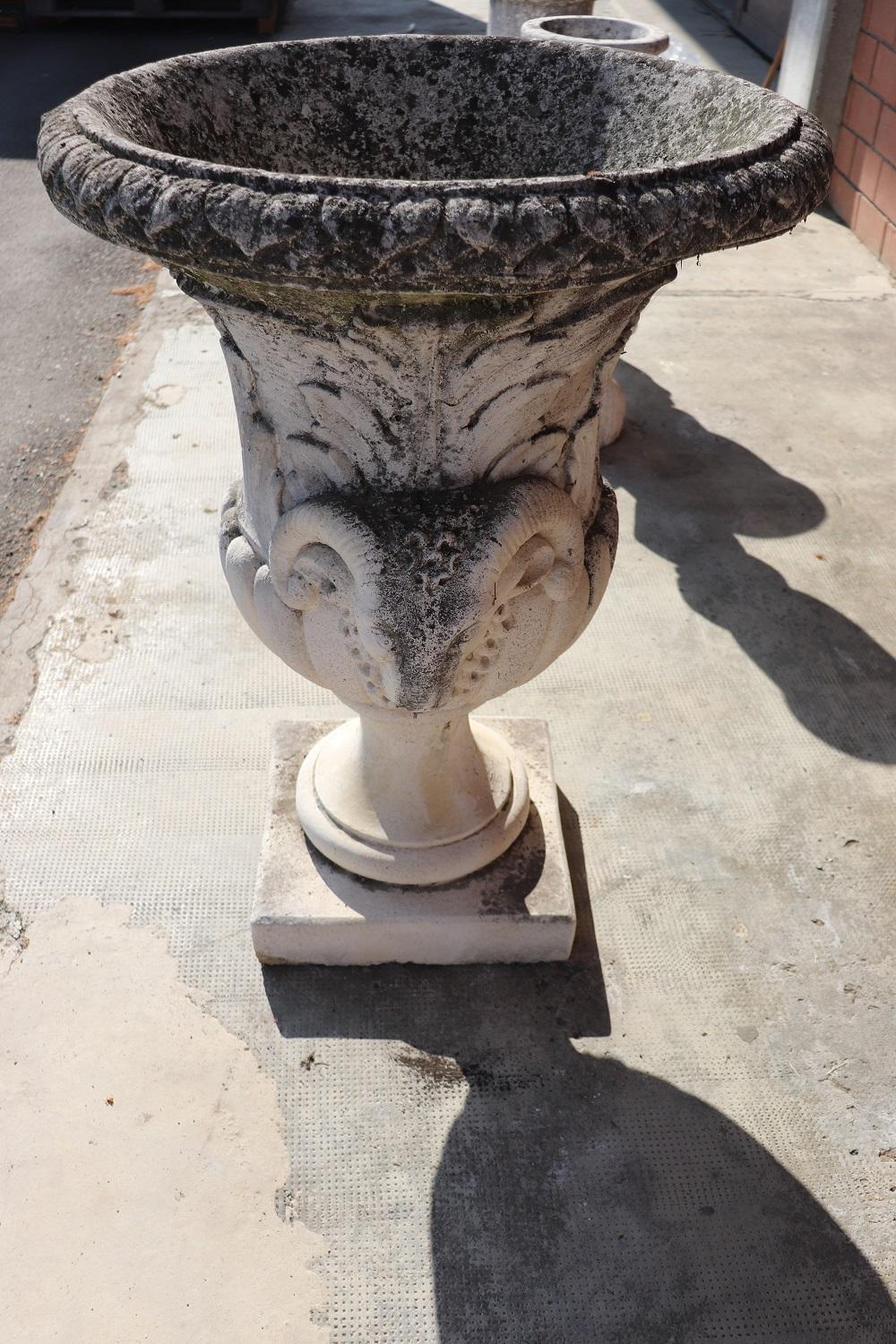 20th Century Italian Neoclassical Carved Limestone Garden Large Vase 4