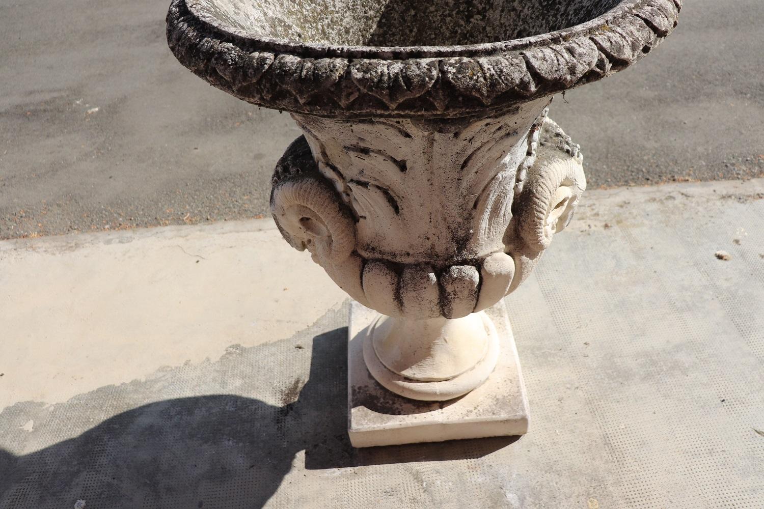 20th Century Italian Neoclassical Carved Limestone Garden Large Vase 5