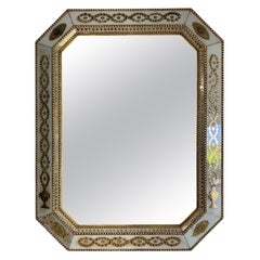 20th Century Italian Neoclassical Églomisé Mirror in White and Gold