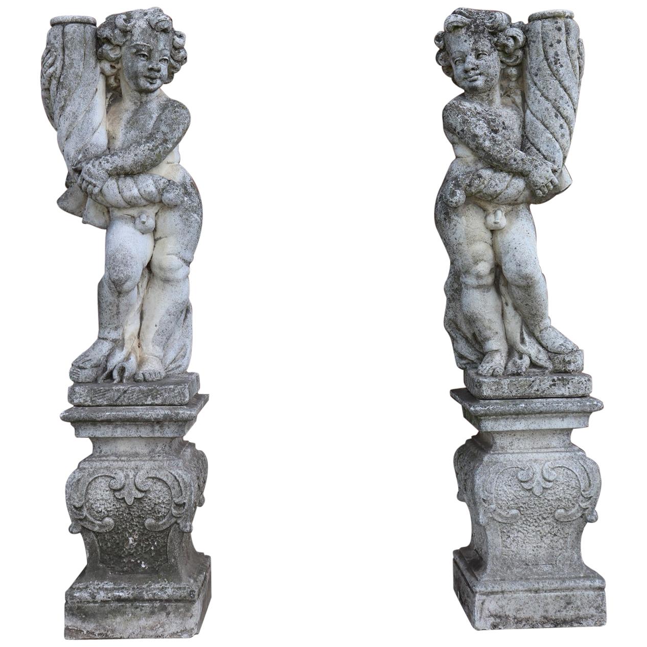 20th Century Italian Neoclassical Garden Lighting Statues Set Garden Ornament