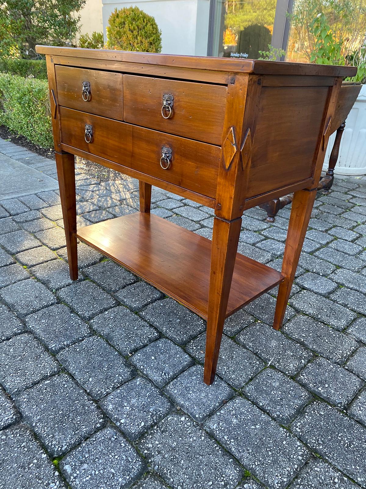Wood 20th Century Italian Neoclassical Side Table with Three Drawers and Lion Pulls