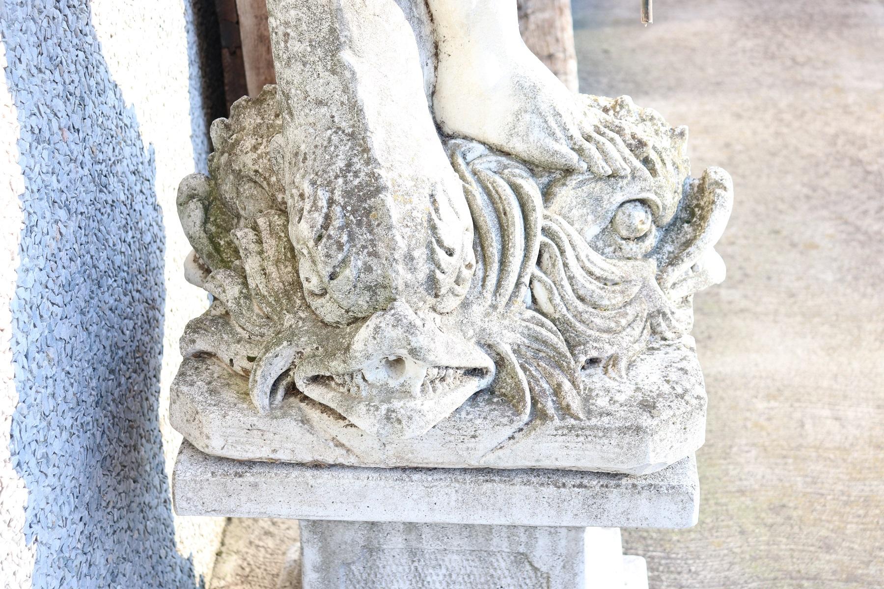 20th Century Italian Neoclassical Stone Garden Statue and Fountain 4